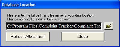 View of the Database Location  selection message box
