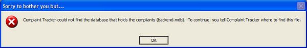 View of a startup error message box