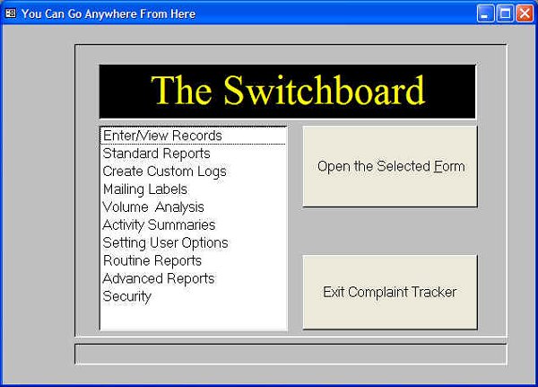 View of the Switchboard Screen